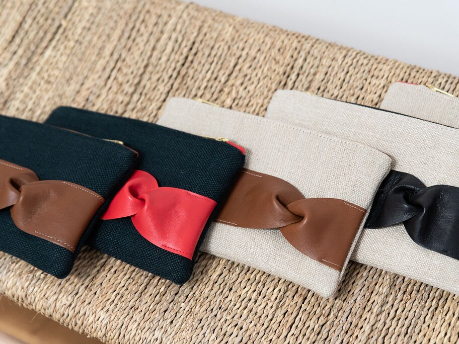 Pochette en chanvre et cuir fait main en France