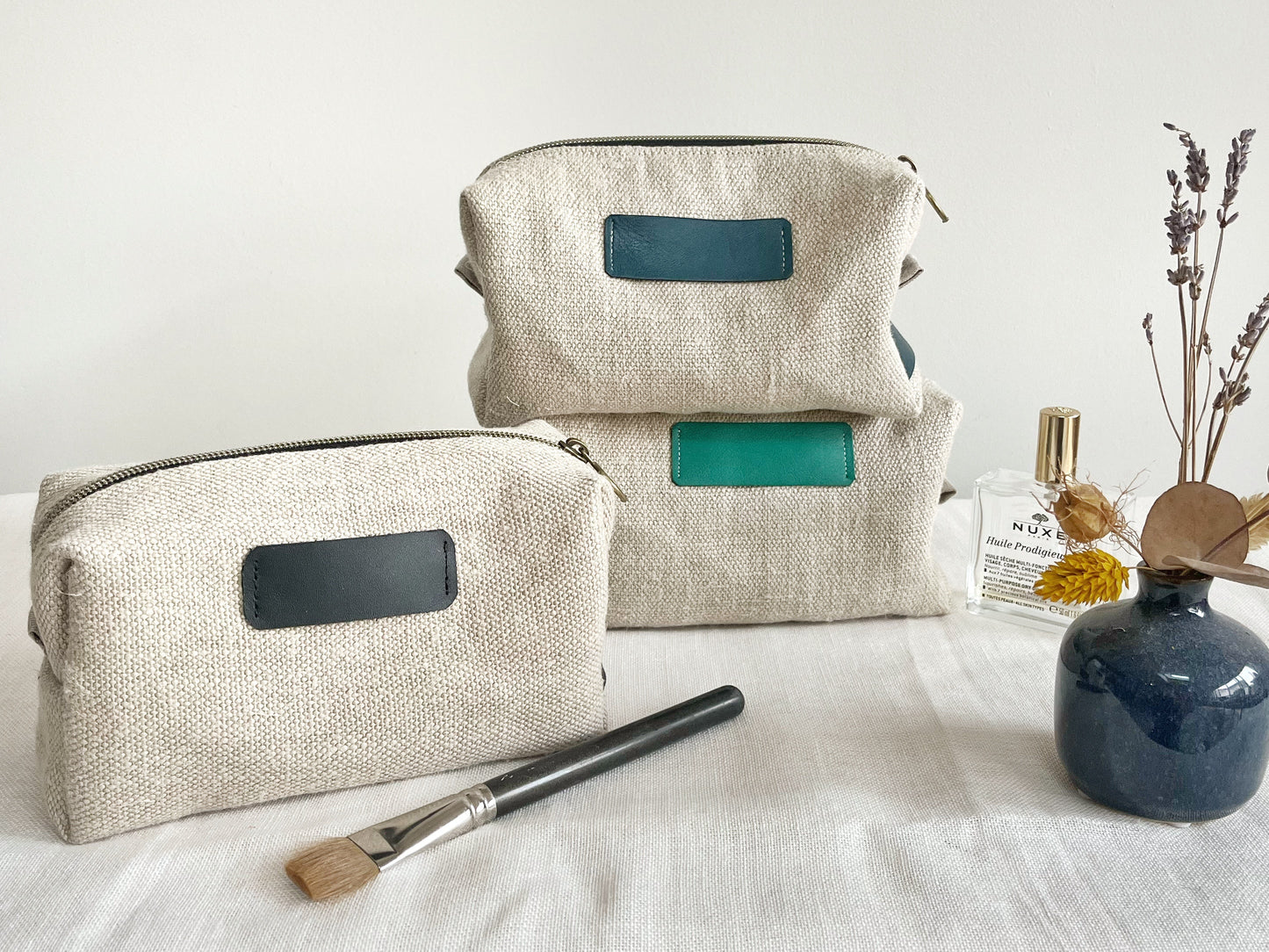 Trousse de Toilette Escapade | Chanvre écru & Cuir