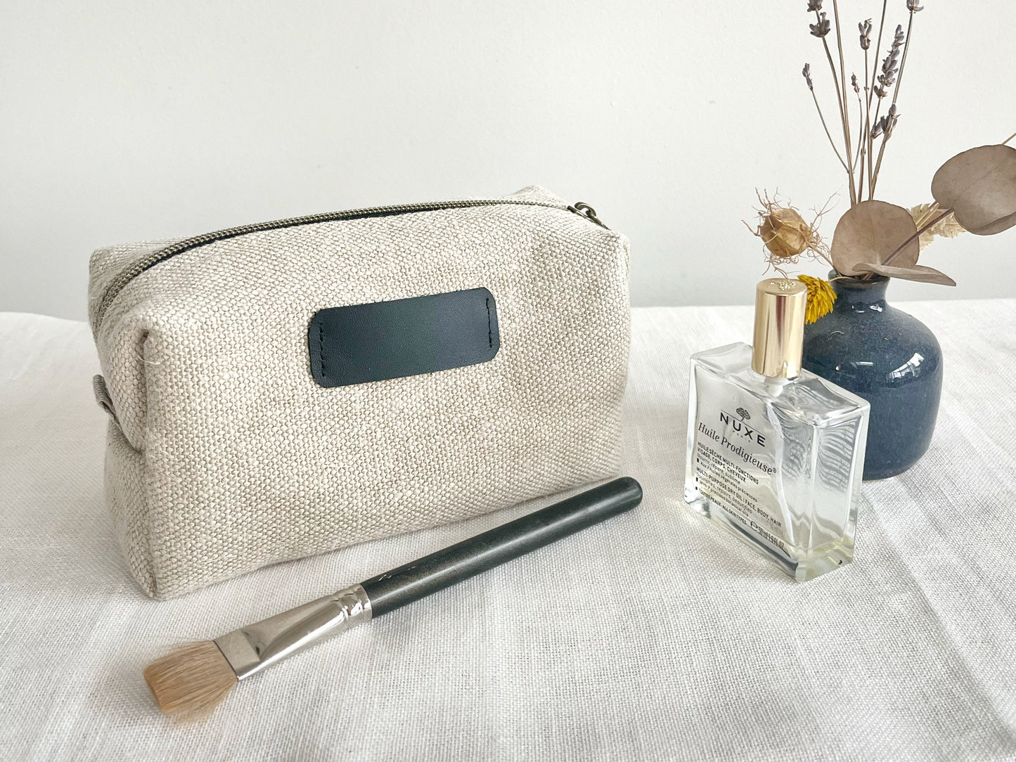 Trousse de Toilette Escapade | Chanvre écru & Cuir