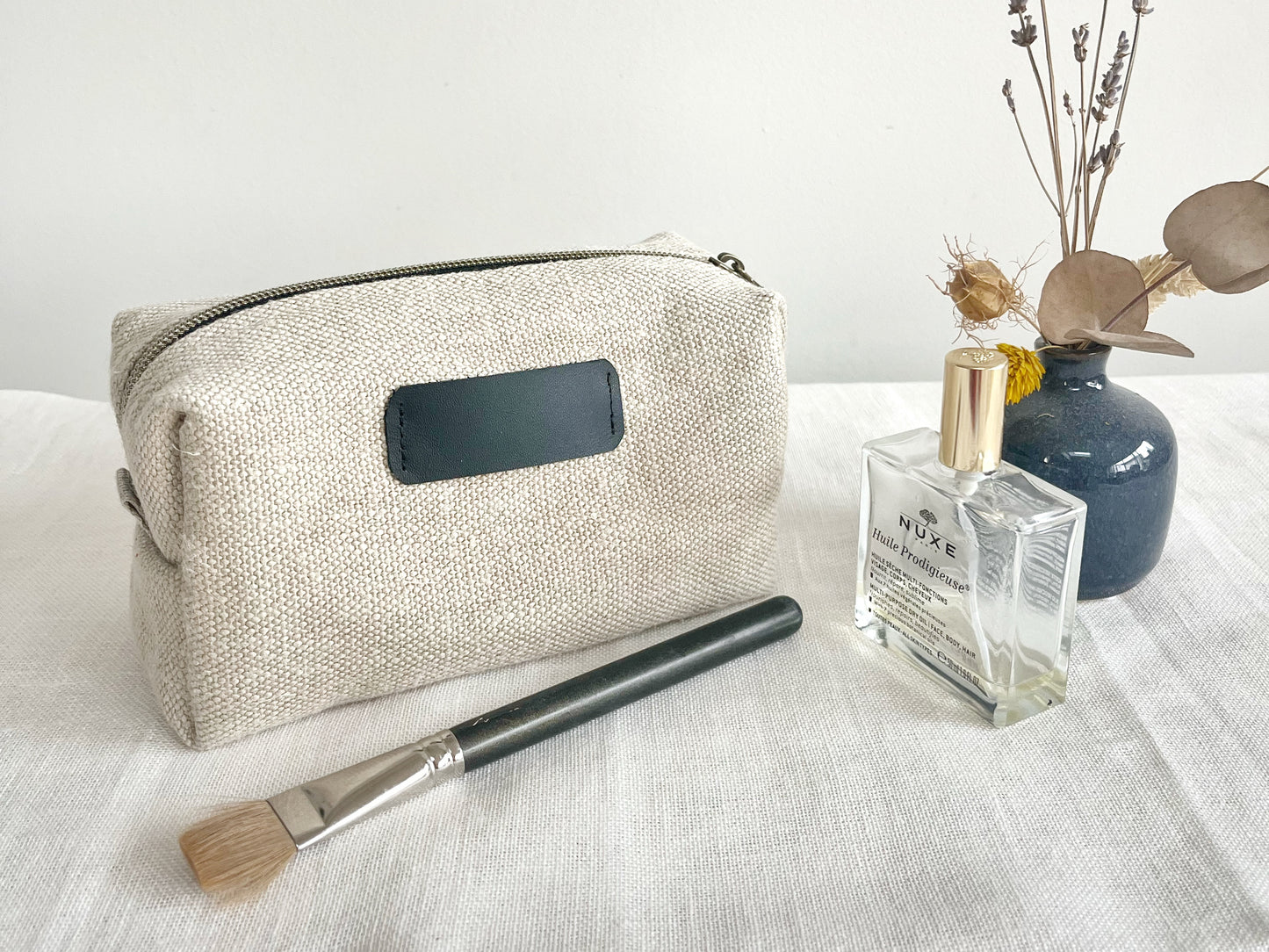 Trousse de Toilette Escapade | Chanvre écru & Cuir