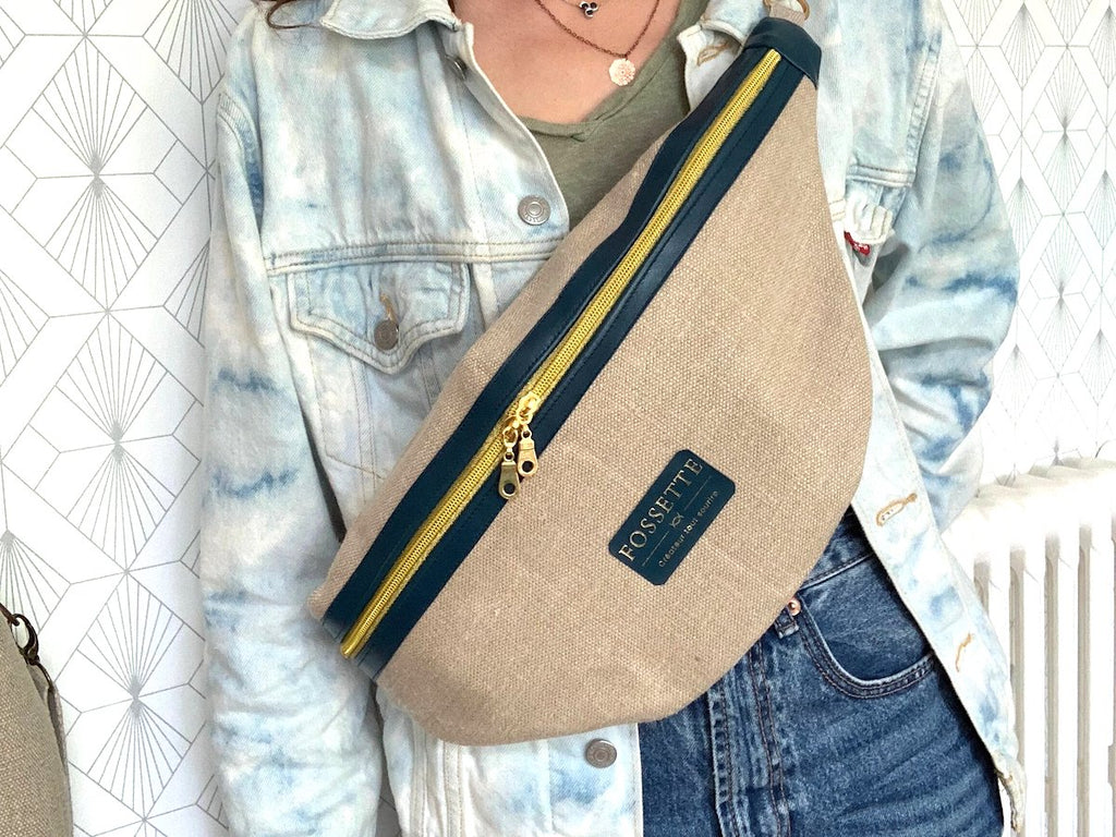 Banane XL en chanvre et cuir fait main en France