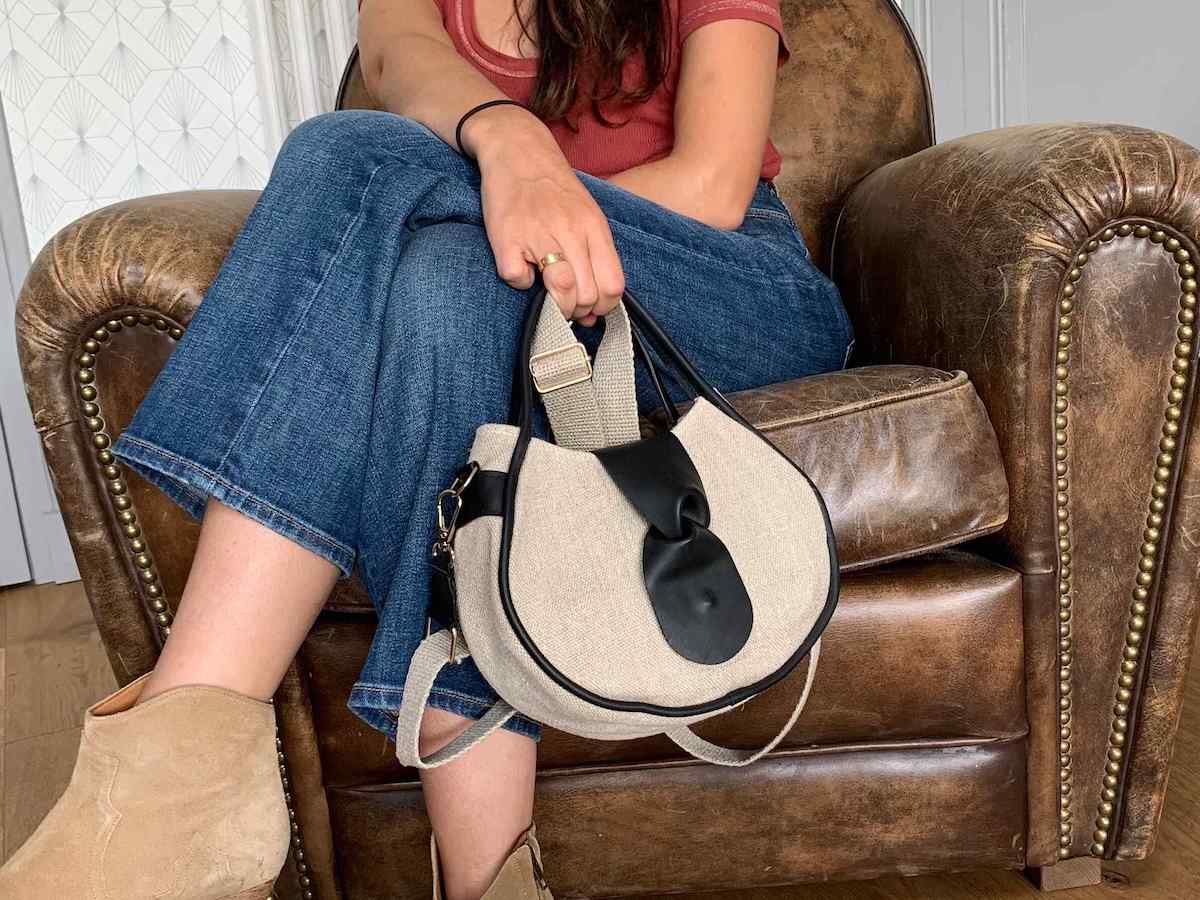 Sac bandoulière chanvre et cuir fait main en France