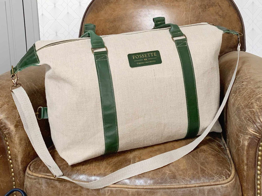 Sac 48H bagage chanvre et cuir fait main en France