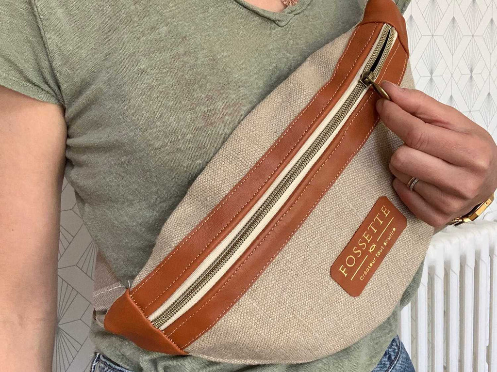 Banane chanvre et cuir camel fait main en france