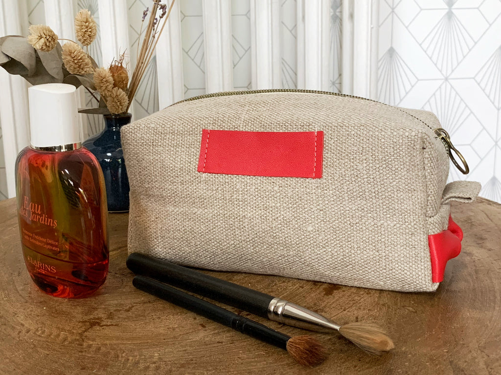 Trousse de toilette week-end en chanvre et cuir fait main en France