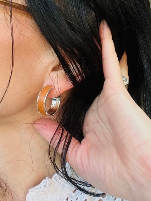 Petites Créoles Argentées - Cuir d'Exception au choix