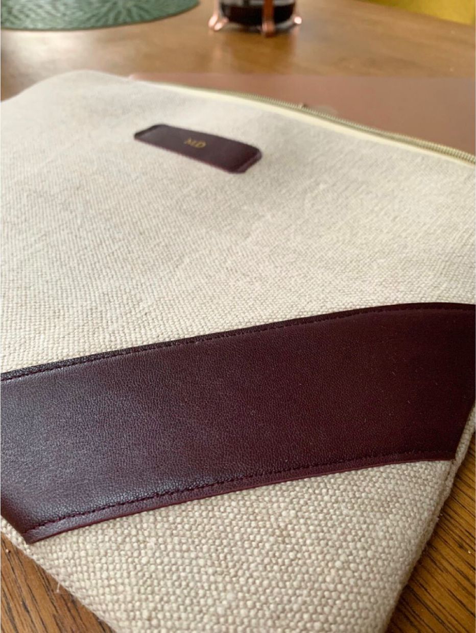 Housse ordinateur | Chanvre écru & Cuir