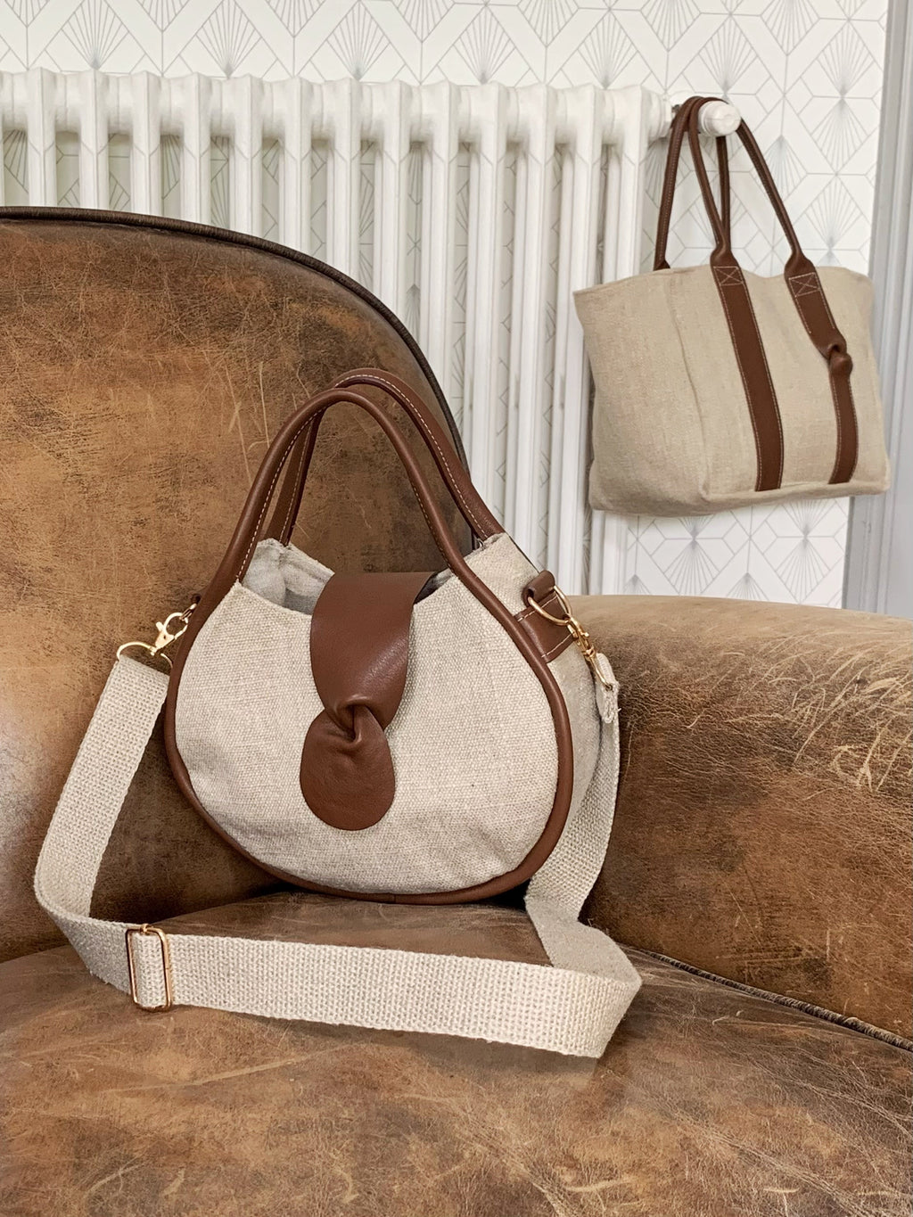 Petit Oval Bandoulière | Chanvre & Cuir