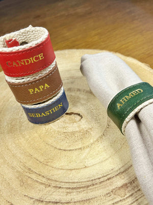 Lot de 4 Ronds de Serviettes en Cuir - A Personnaliser