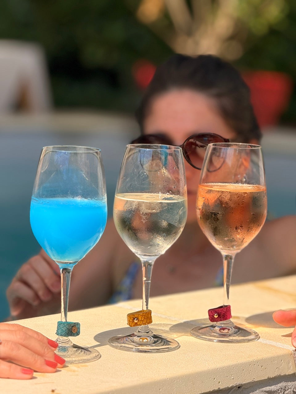 Lot de 6 marque-verres en cuir marin – Faits main en France