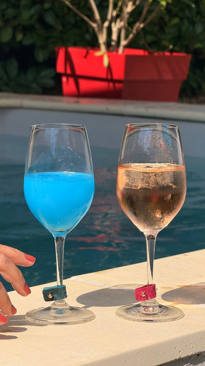 Lot de 6 marque-verres en cuir marin – Faits main en France