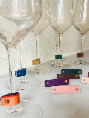 Lot de 12 Marque-Verres en cuir