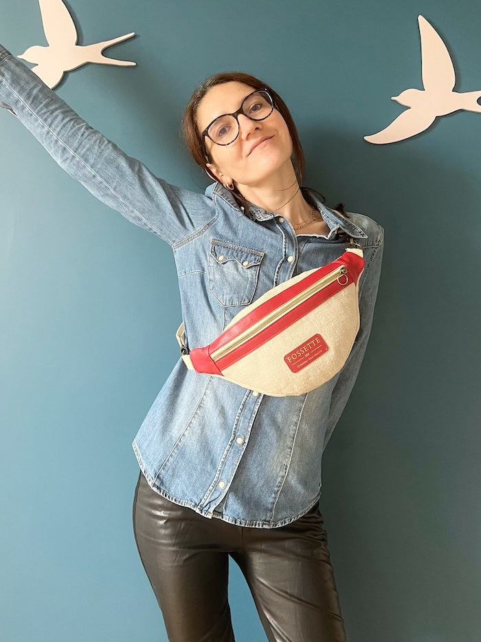 Maroquinerie responsable sac banane en chanvre et cuir upcyclé faite main en France Fossette creation