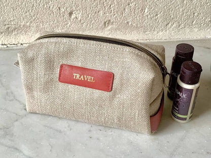 Trousse de Toilette Escapade | Chanvre écru & Cuir