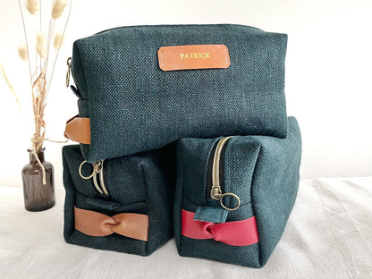 Trousse de Toilette Voyage | Chanvre Epicéa & Cuir