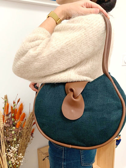 Sac à main oval en chanvre et cuir