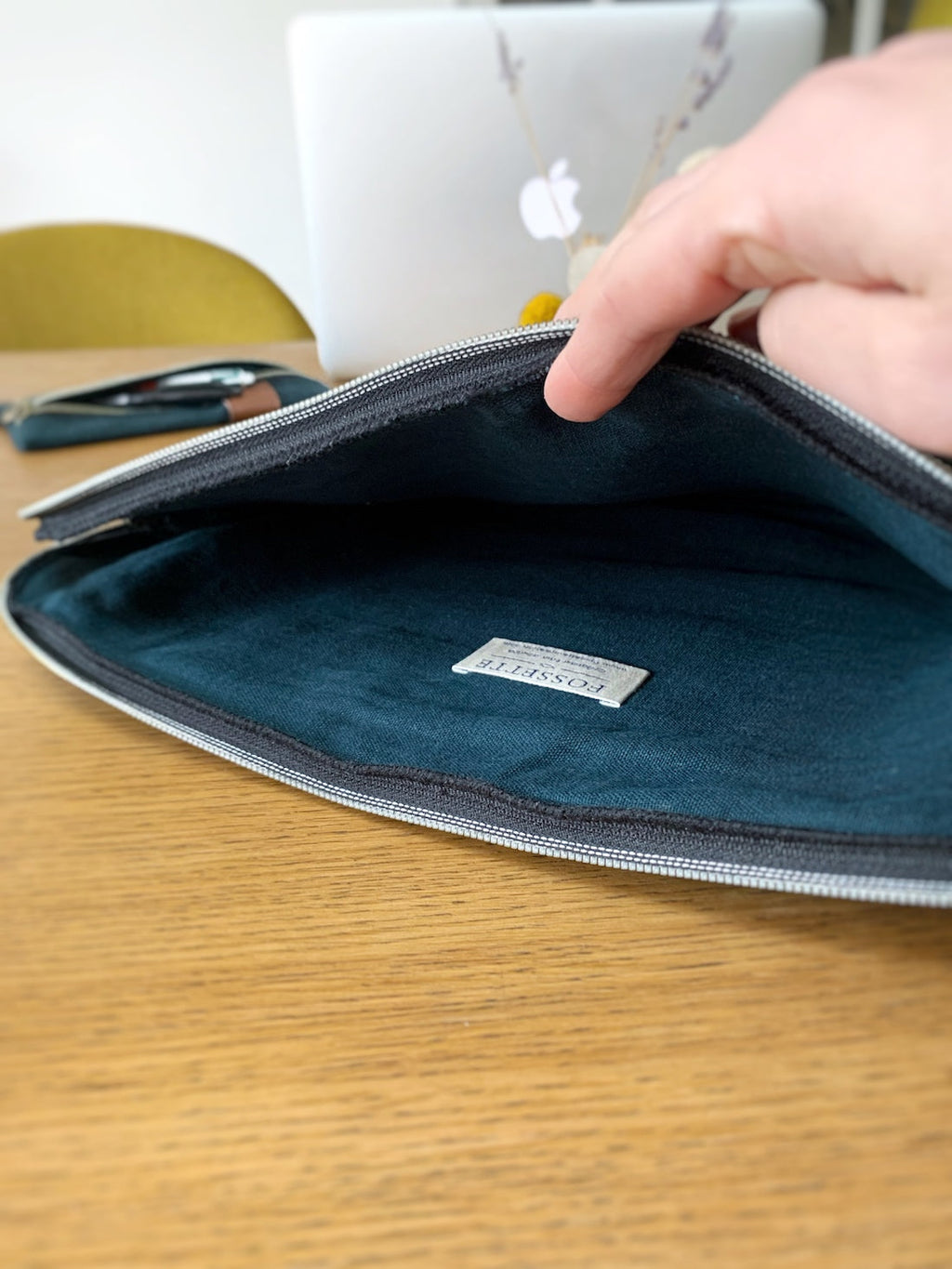 Housse ordinateur | Chanvre épicéa & cuir