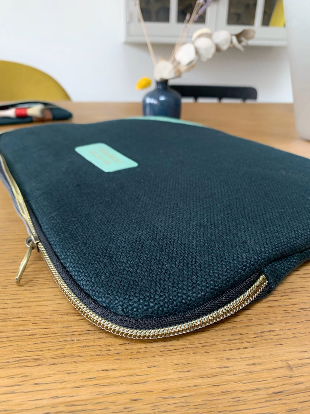 Housse ordinateur | Chanvre épicéa & cuir