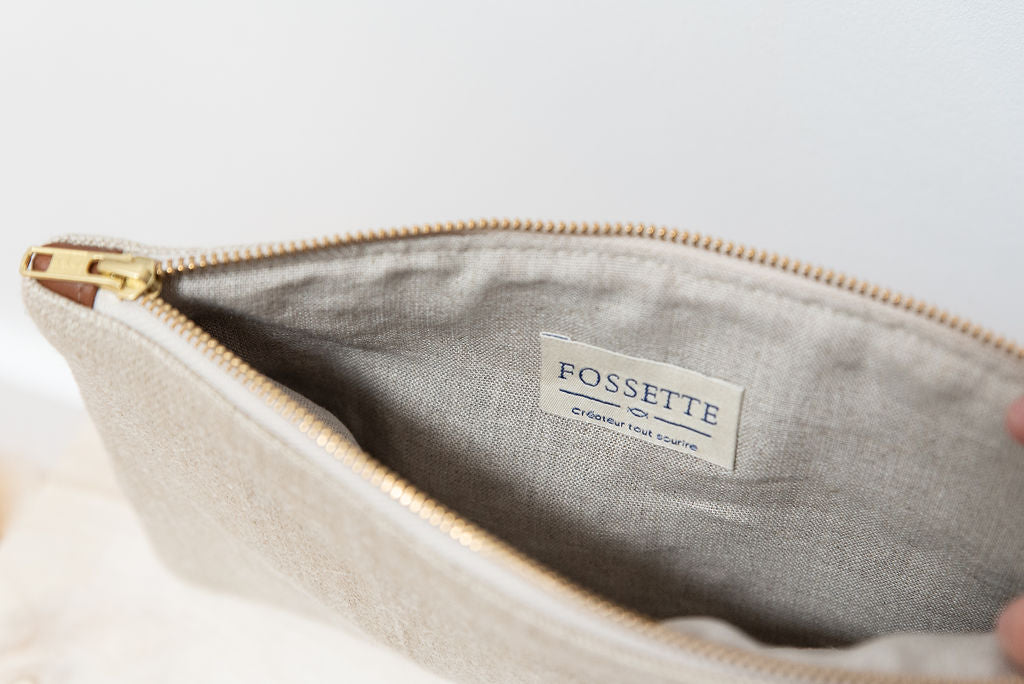 Maxi pochette | Chanvre écru & Cuir
